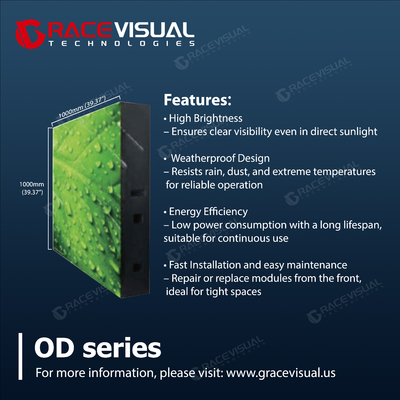 OD Series Full Front Service Outdoor Led Display 4.81 5.95 6.67 8 10 มิลลิเมตร ปิกเซล ปิชช์ตัวเลือกสําหรับความสว่างสูง 6500 นิท