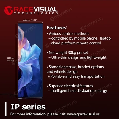 IP Series P2.5 Indoor LED Poster Display (640×1920mm) ราคาปรับปรุงสูง ควบคุม WIFI ฐานล้อเคลื่อนไหว